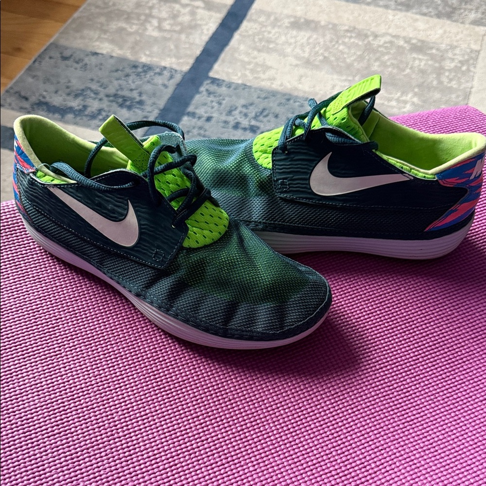 Nike Dark Green and Neon Green Slip-On Athletic Shoes
